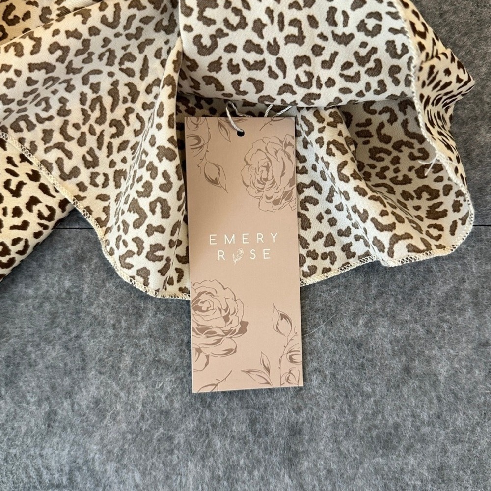 Emery Rose Leopard Print Babydoll Dress Brown Sleeves Tiered Casual SZ L - Picture 10 of 16